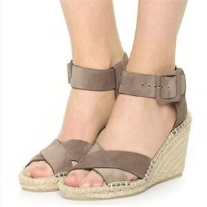 Vince Brown Suede Stefania Ankle Strap Espadrille Wedges Size 9